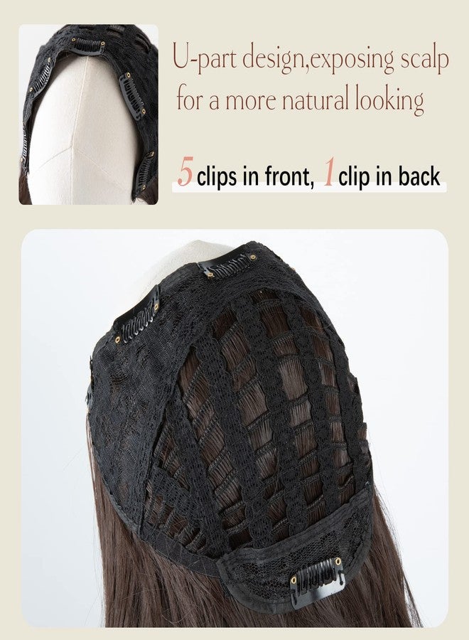 سارلا وصلات شعر سارلا بمشبك على شكل حرف U، شعر صناعي طويل مموج كثيف يغطي الرأس بالكامل، أسود بني، 24 بوصة - Image 3
