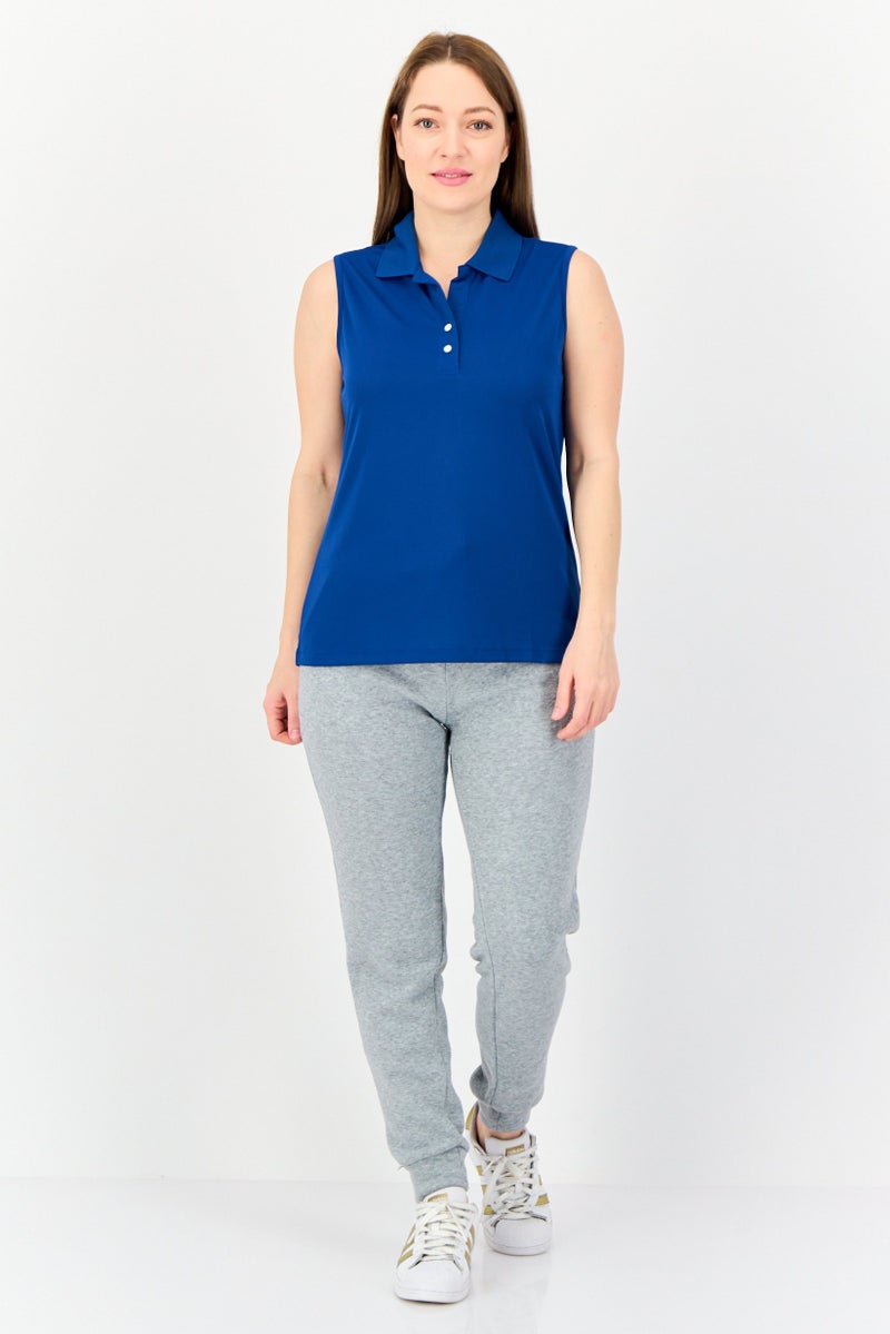 Greg Norman Women Sportswear Fit Solid Sleeveless Training Polo Shirt, Dark Blue  - Image 3