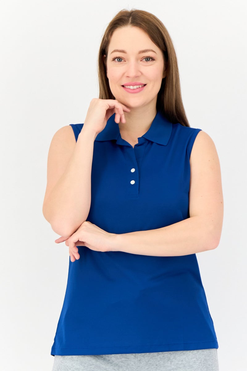 Greg Norman Women Sportswear Fit Solid Sleeveless Training Polo Shirt, Dark Blue  - Image 1