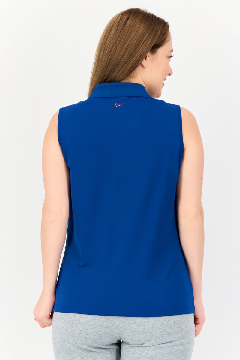 Greg Norman Women Sportswear Fit Solid Sleeveless Training Polo Shirt, Dark Blue  - Image 4