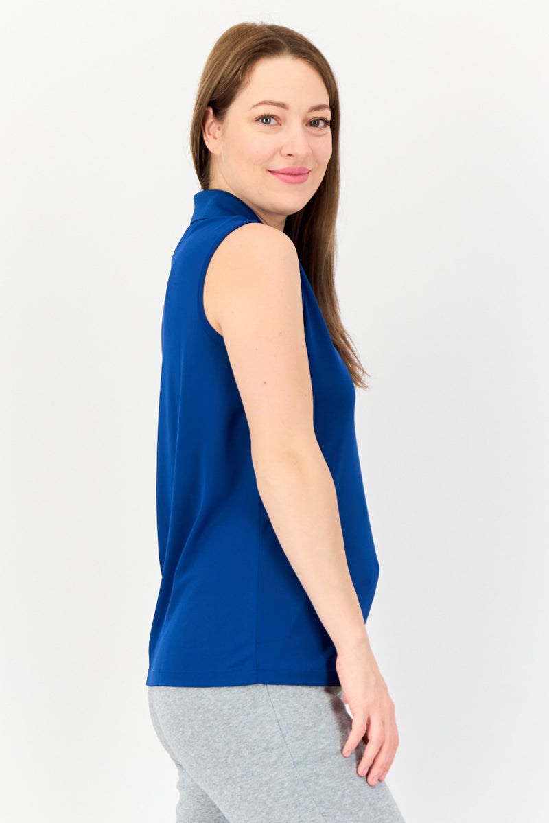 Greg Norman Women Sportswear Fit Solid Sleeveless Training Polo Shirt, Dark Blue - Image 2