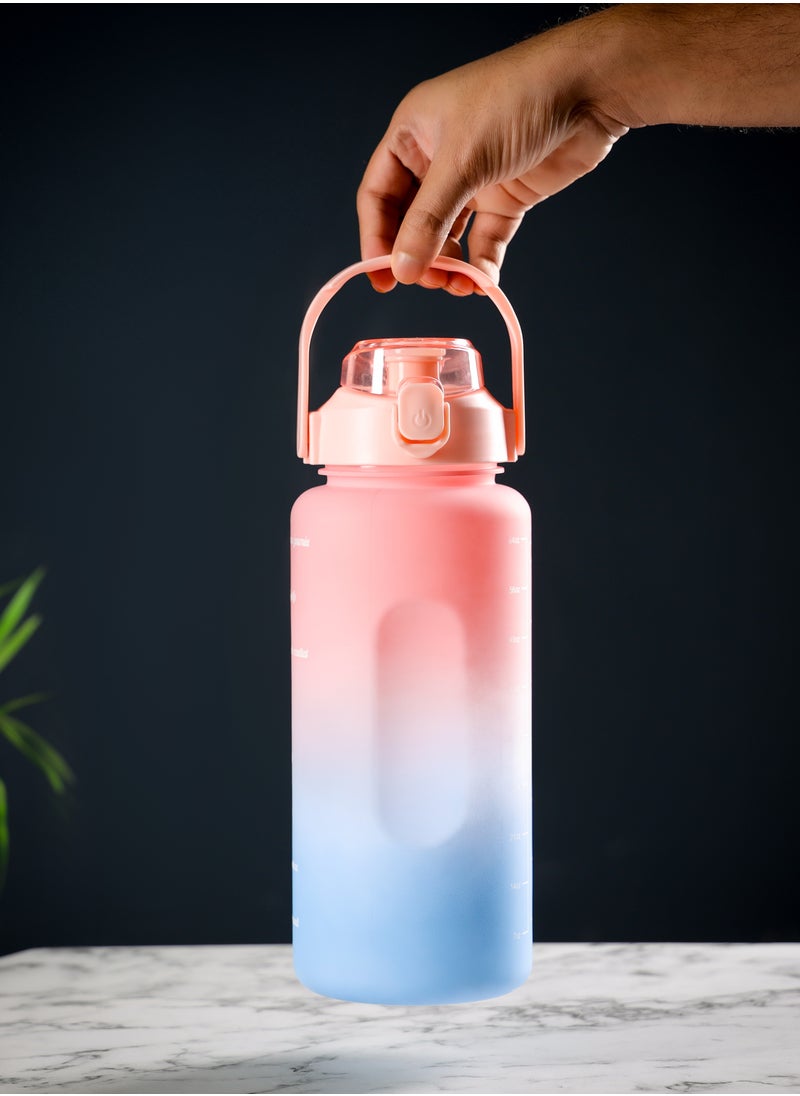 Delcasa Plastic Water Bottle DC2990 Pack of 2, 2.0 L & 900 ML, Plastic Bottle with Volume Tracker and Push Button Mechanism