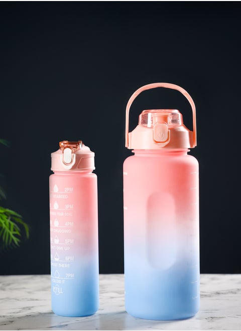 Delcasa Plastic Water Bottle DC2990 Pack of 2, 2.0 L & 900 ML, Plastic Bottle with Volume Tracker and Push Button Mechanism