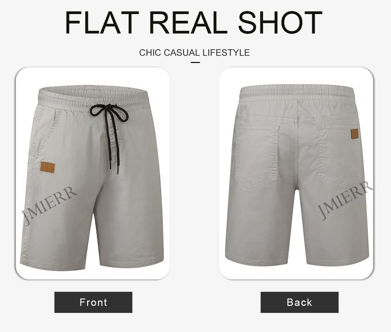 JMIERR Mens Casual Shorts - Cotton Drawstring Summer Beach Stretch Waist Twill Chino Dress Golf Travel Essentials Shorts with Pockets Short Pants for Men 7 Inch Inseam, S, S1 Grey - Image 5