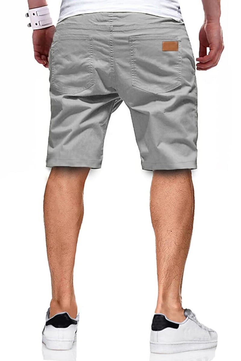 JMIERR Mens Casual Shorts - Cotton Drawstring Summer Beach Stretch Waist Twill Chino Dress Golf Travel Essentials Shorts with Pockets Short Pants for Men 7 Inch Inseam, S, S1 Grey - Image 2