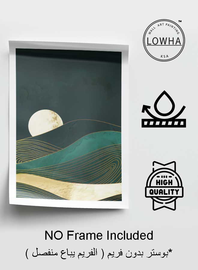 LOWHA Poster Painting Art With Four Separate Pieces Of Double-Sided Stickers Gold Moon Abstract Mountain Art For Home Bedroom Living Room And Office Decor  - Image 3