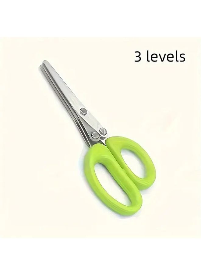 Green Three Layer Stainless Steel Kitchen Scissors Multifunctional Onion And Herb Chopper For BBQ And Indoor Use Durable Refrigerator Scissor Metal Blade Kitchen Accessory Utensil - Image 4