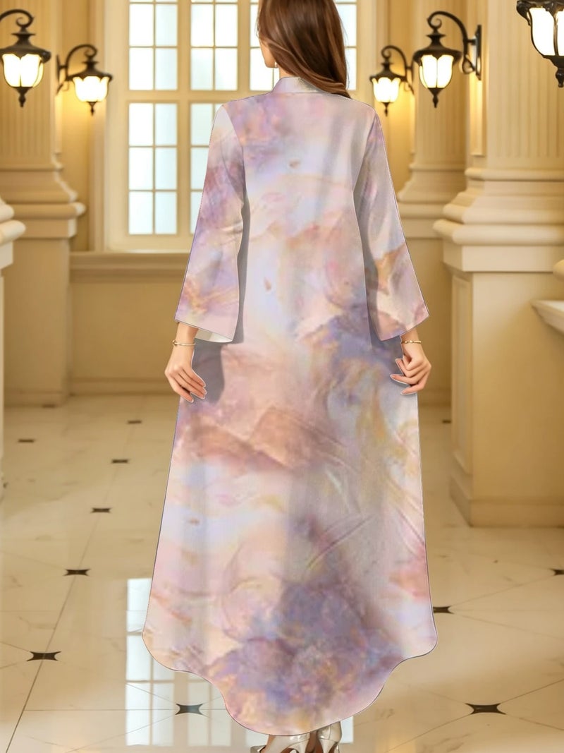 Pastel Iridescent Marble Gradient Print Flare‑Sleeve Loose Abaya - Image 4