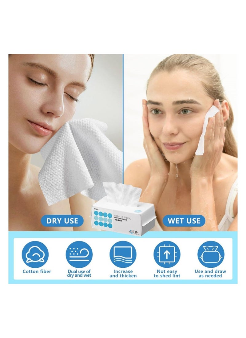 Disposable Face Towel, for Washing Soft Cotton Dry Wipes, Facial Cloths Towelettes for Washing and Drying, Facial Tissue for Cleansing, Skincare and Makeup Remover (80 Count) - Image 5
