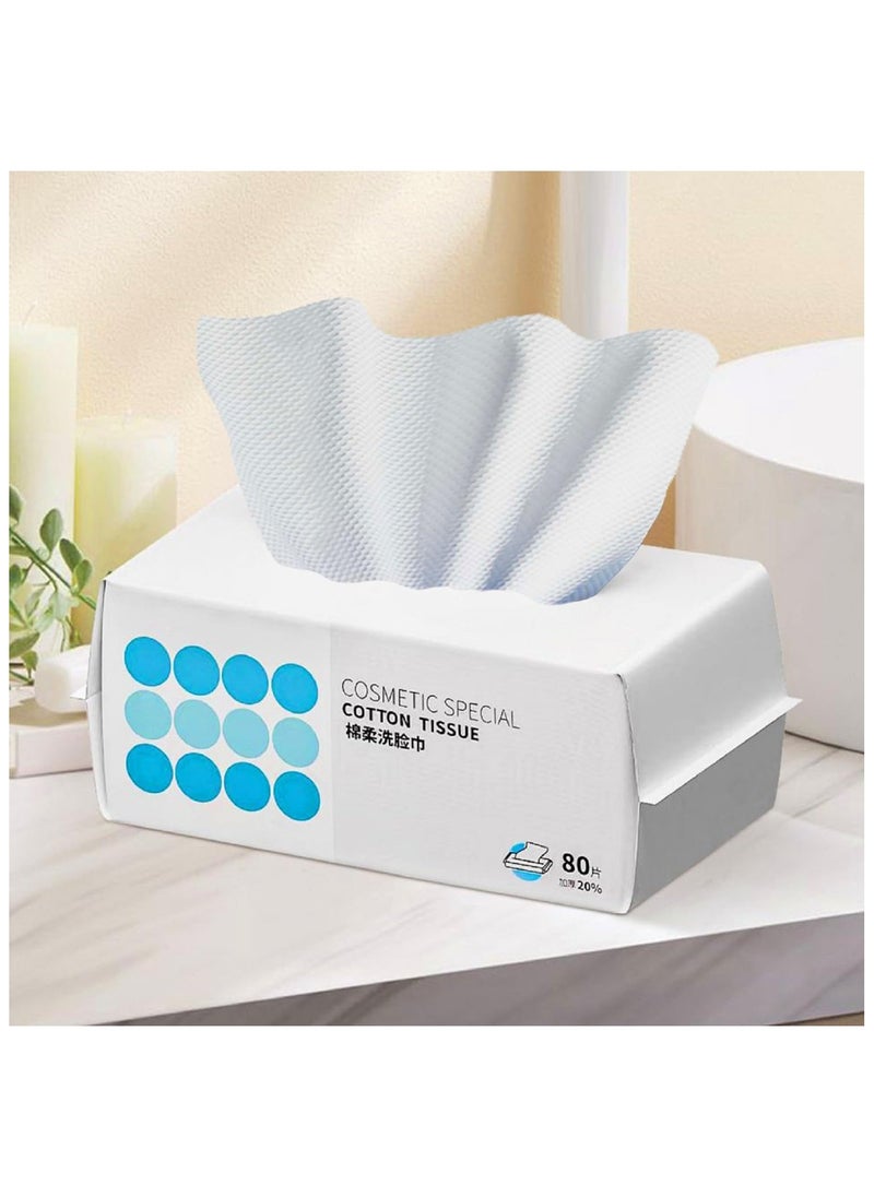 Disposable Face Towel, for Washing Soft Cotton Dry Wipes, Facial Cloths Towelettes for Washing and Drying, Facial Tissue for Cleansing, Skincare and Makeup Remover (80 Count) - Image 1