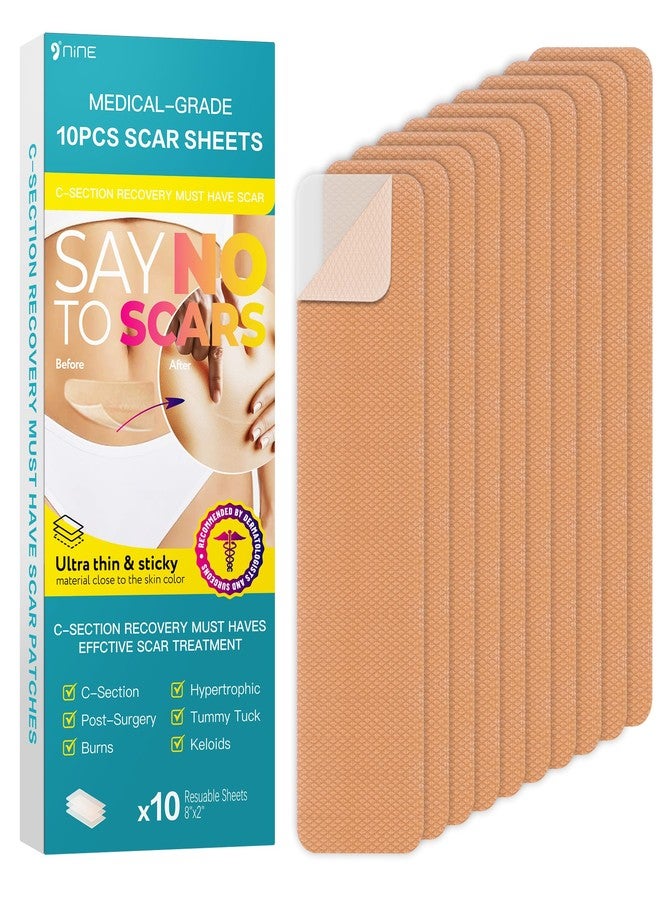 Nine Silicone Scar Thicked Sheets,C Section Recovery Kit 2in x 8in 10ct | Reuseable Extra Long Scar Strips for Reducing the Appearance of Keloid Bump,Stretch Marks,Burn,Surgical Scar Removal(Latex Free) - Image 1