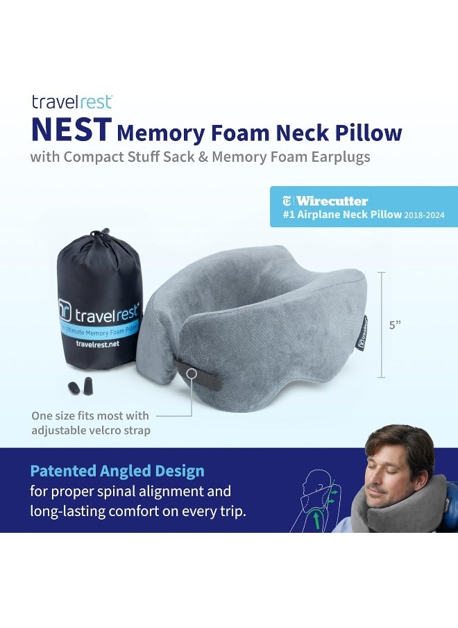 travelrest - Travelrest NEST Patented Ultimate Memory Foam Travel Pillow/Neck Pillow - Washable Cover - Voted Best Travel Pillow for 2018-2021 by Wirecutter - Compresses to 1/4 of its Size (2 Year Warranty) - Image 1