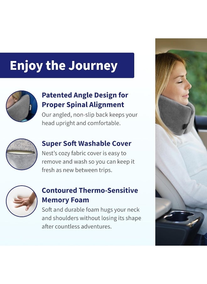 travelrest - Travelrest NEST Patented Ultimate Memory Foam Travel Pillow/Neck Pillow - Washable Cover - Voted Best Travel Pillow for 2018-2021 by Wirecutter - Compresses to 1/4 of its Size (2 Year Warranty) - Image 1