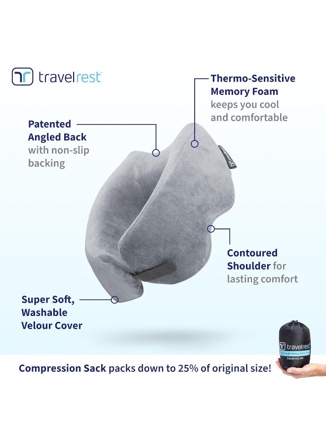 travelrest - Travelrest NEST Patented Ultimate Memory Foam Travel Pillow/Neck Pillow - Washable Cover - Voted Best Travel Pillow for 2018-2021 by Wirecutter - Compresses to 1/4 of its Size (2 Year Warranty) - Image 1