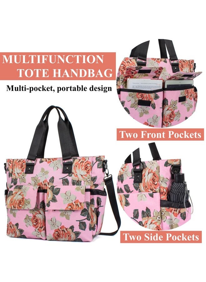 H HIKKER-LINK H HIKKER-LINK Womens Large Floral Waterproof Diaper Bag Weekend Bags Handbag for Mom Tote Bag Changing Pad Dark Blue  - Image 4