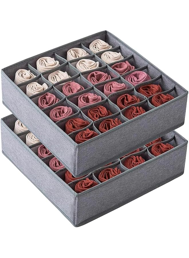 Green Tiger 2 Pack 48 Cells Sock Organizer,Drawer Organizer Divider,Underwear Organizer,Collapsible Closet Organization Storage Foldable Stackable Storage Bin for Underwear,Socks and Belts,Dresser - Image 1