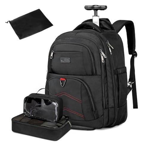 Vessgra Backpack for Men 45L Rolling Backpack, 17.3 Inch Travel Backpack, 4-Wheel Spinner Design Laptop Backpack for Men Work Business,Black (1Pc Black Backpack with 3 Packing Cubes) - Image 1