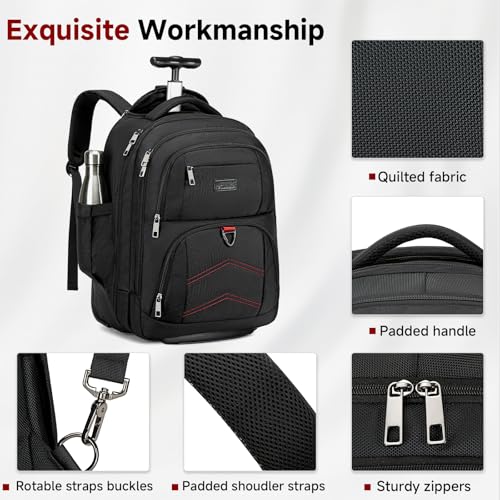 Vessgra Backpack for Men 45L Rolling Backpack, 17.3 Inch Travel Backpack, 4-Wheel Spinner Design Laptop Backpack for Men Work Business,Black (1Pc Black Backpack with 3 Packing Cubes) - Image 3