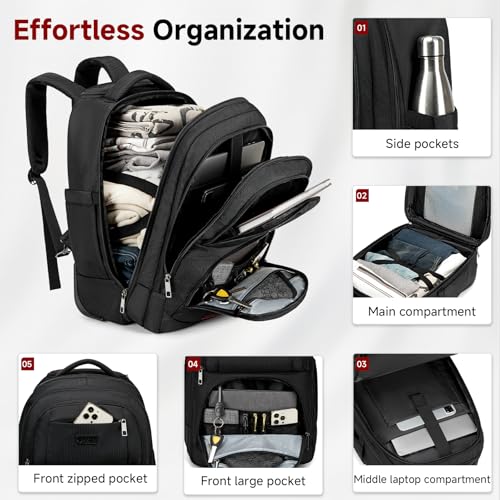 Vessgra Backpack for Men 45L Rolling Backpack, 17.3 Inch Travel Backpack, 4-Wheel Spinner Design Laptop Backpack for Men Work Business,Black (1Pc Black Backpack with 3 Packing Cubes) - Image 2
