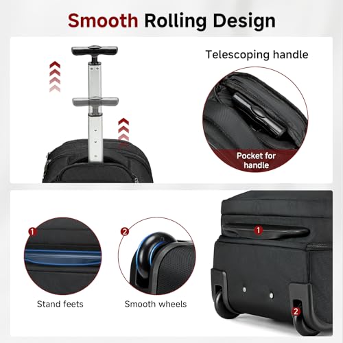 Vessgra Backpack for Men 45L Rolling Backpack, 17.3 Inch Travel Backpack, 4-Wheel Spinner Design Laptop Backpack for Men Work Business,Black (1Pc Black Backpack with 3 Packing Cubes) - Image 4