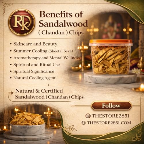 RDK Natural Sandalwood Chips Scraps Chandan Lakdi Flakes Chilka for Pooja Hawan Samagri for Healing Meditation, Protection Incense, Spiritual Supplies and Skincare - 50 Gram - Image 2