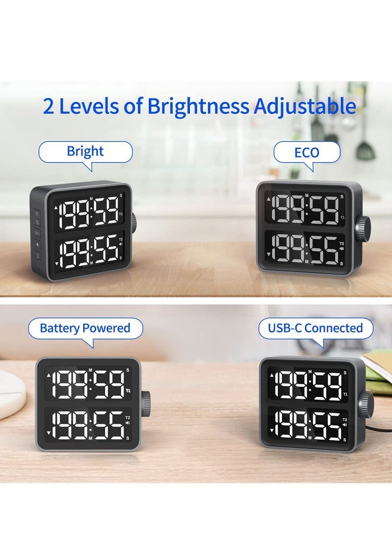 Dual Kitchen Timer with LED Display Dual Channel Countdown Stop Watch for Cooking Schools and Classrooms Magnetic Digital Timer  - Image 4