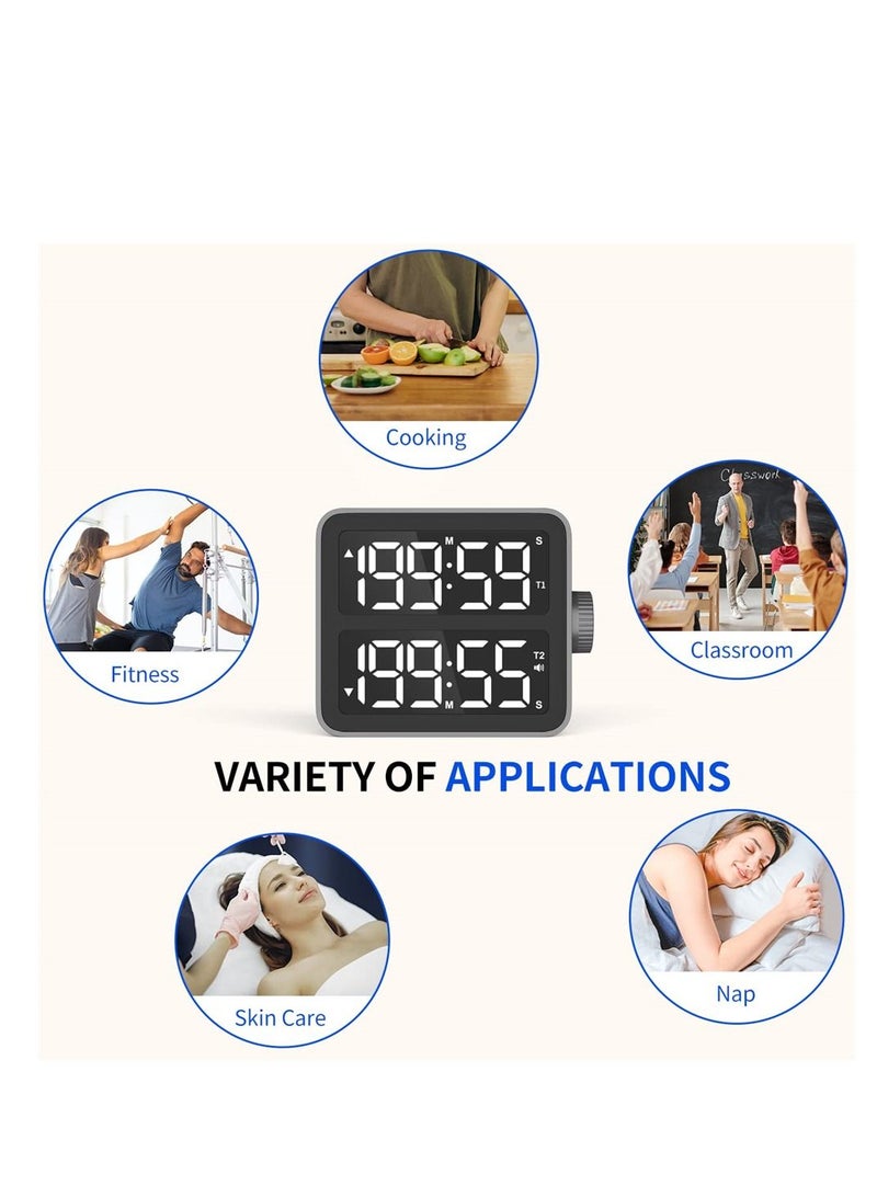 Dual Kitchen Timer with LED Display Dual Channel Countdown Stop Watch for Cooking Schools and Classrooms Magnetic Digital Timer  - Image 5