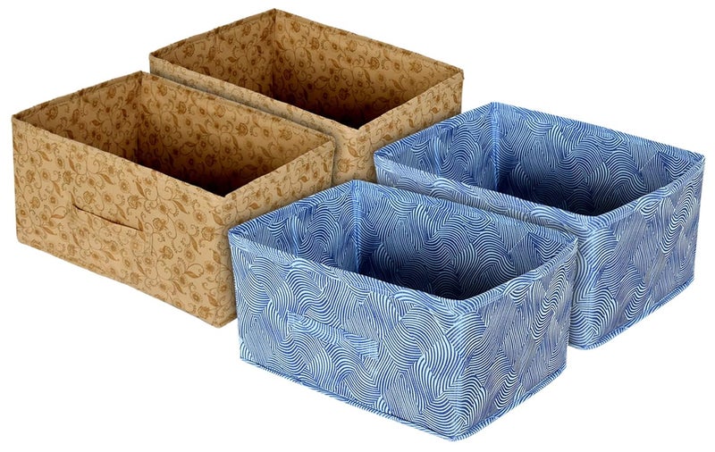 Kuber Industries Laheriya Metalic Print Non Woven Fabric Modular Closet Organizer Box with Handle for Cube Storage Units in ClosetSet Of 4Blue BeigeKUBMART16003 - Image 1