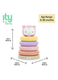 ingenuity INGENUITY ity by Ingenuity Cutie Stacks, 4 BPA-Free Rings, Faux Wood Stand, Owl Topper, Unisex, for Ages 6 Months and Up - Nally  - Image 4