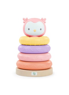 ingenuity INGENUITY ity by Ingenuity Cutie Stacks, 4 BPA-Free Rings, Faux Wood Stand, Owl Topper, Unisex, for Ages 6 Months and Up - Nally  - Image 1