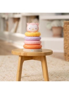 ingenuity INGENUITY ity by Ingenuity Cutie Stacks, 4 BPA-Free Rings, Faux Wood Stand, Owl Topper, Unisex, for Ages 6 Months and Up - Nally  - Image 2