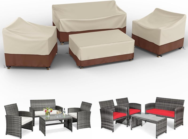 Gasadar Outdoor Furniture Cover Waterproof, Patio Furniture Set Covers for Patio Loveseat, Chair and Coffee Table, 600D Heavy Duty, Beige & Brown - Image 1