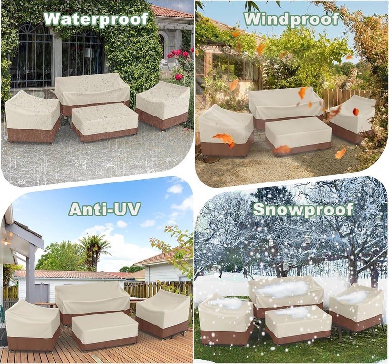 Gasadar Outdoor Furniture Cover Waterproof, Patio Furniture Set Covers for Patio Loveseat, Chair and Coffee Table, 600D Heavy Duty, Beige & Brown - Image 5
