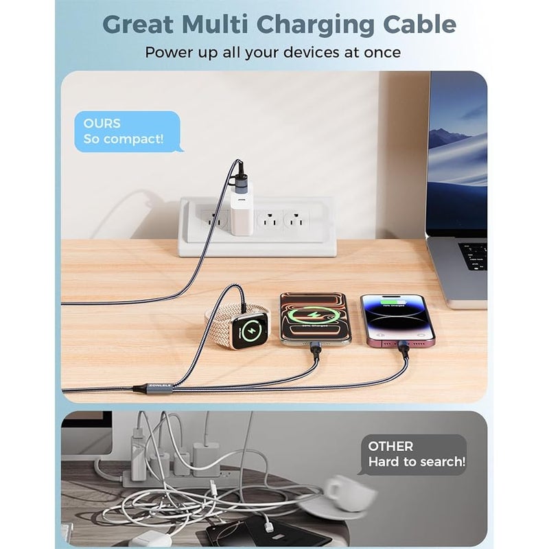 ZONLELE Fast Charging USB C Cable for iPhone and Apple Watch Upgraded 3 in 2 Multi Charging Cable with Block Compatible with iWatch Ultra/SE/10/9/8/7/6/5/4/3/2/1 & iPhone 16/15/14/13/12/11/Galaxy S23-4FT - Image 3