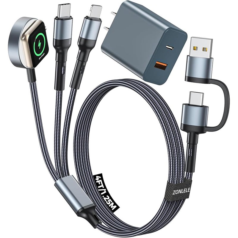 ZONLELE Fast Charging USB C Cable for iPhone and Apple Watch Upgraded 3 in 2 Multi Charging Cable with Block Compatible with iWatch Ultra/SE/10/9/8/7/6/5/4/3/2/1 & iPhone 16/15/14/13/12/11/Galaxy S23-4FT - Image 1