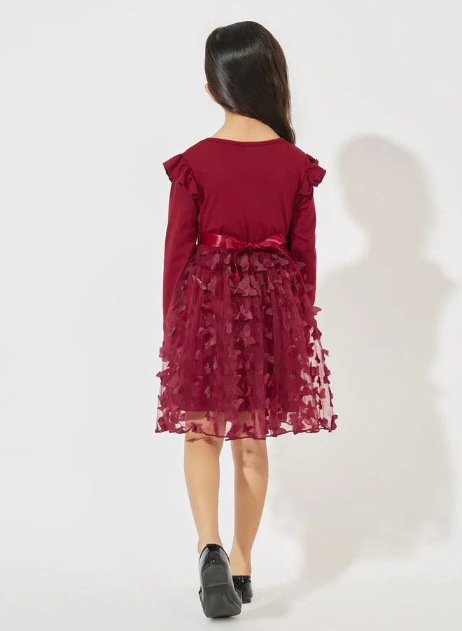 Styli Butterfly Applique Mesh Hem Knee Length Dress