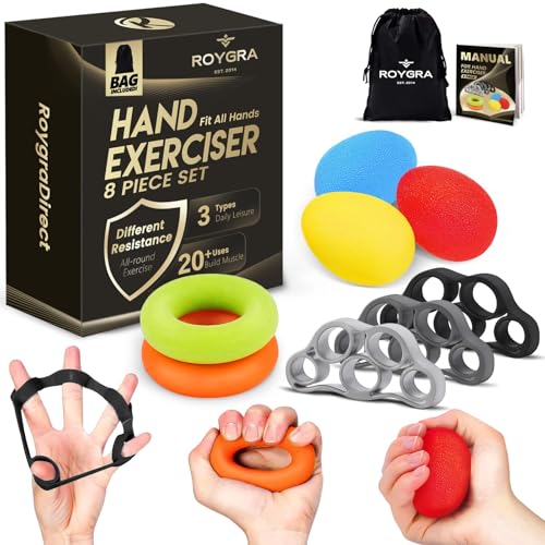 roygra Grip Strength Trainer (8 Pack), Forearm Strengthener, Stress Balls for Adults, Hand Strengthening Devices, Wrist Finger Strengthener, Physical Therapy Exercise Equipment, Golf Baseball Climbing - Image 1