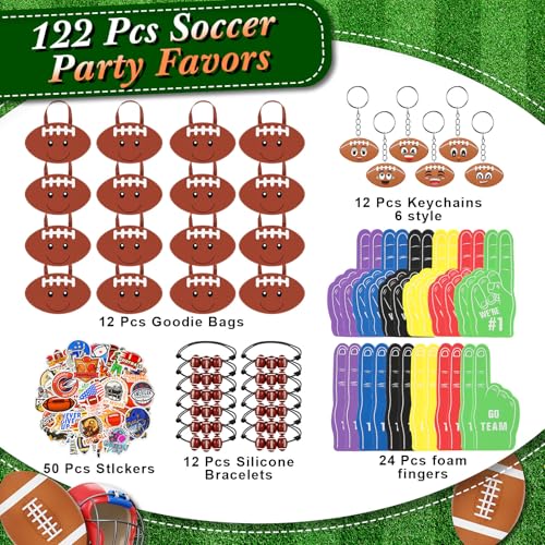 Maxdot 122 Pcs Football Party Favors Set Serve 12 Football Non Woven Goodie Bags Mini Face Stress Foam Finger Ball Keychain Bracelet Stickers bags for Kids Sports Birthday Party Supplies Gifts - Image 5