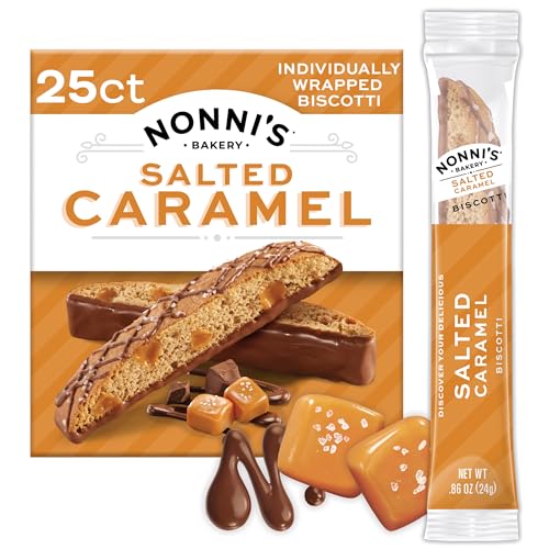 NONNI'S Nonnis Bakery Salted Caramel Biscotti Cookies Individually Wrapped Coffee and Tea Biscuit Snack 21 oz 25 Count - Image 1