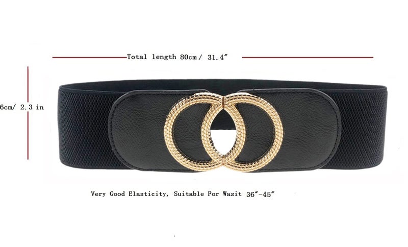 Swtddy 3 Pack Womens Vintage Wide Elastic Stretch Waist Belt For Dresses (Golden O Design Black+Beige+Camel, Suit For Waist Size 36"-45") - Image 4