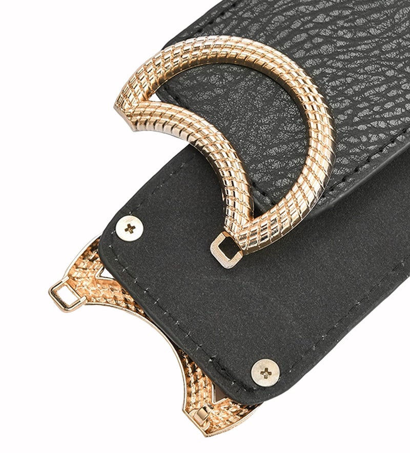 Swtddy 3 Pack Womens Vintage Wide Elastic Stretch Waist Belt For Dresses (Golden O Design Black+Beige+Camel, Suit For Waist Size 36"-45") - Image 5