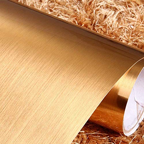 SD ENTERPRISES Brush Golden Gloss Self AdhesiveWallpaper Contact Paper Self Adhesive Metallic Shelf Liner for Pooja Room/Craft Project/Door Shelve Side Board Wall & Fridge ''16x72.2'' in - Image 1
