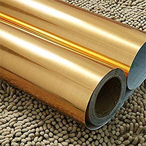 SD ENTERPRISES Brush Golden Gloss Self AdhesiveWallpaper Contact Paper Self Adhesive Metallic Shelf Liner for Pooja Room/Craft Project/Door Shelve Side Board Wall & Fridge ''16x72.2'' in - Image 2