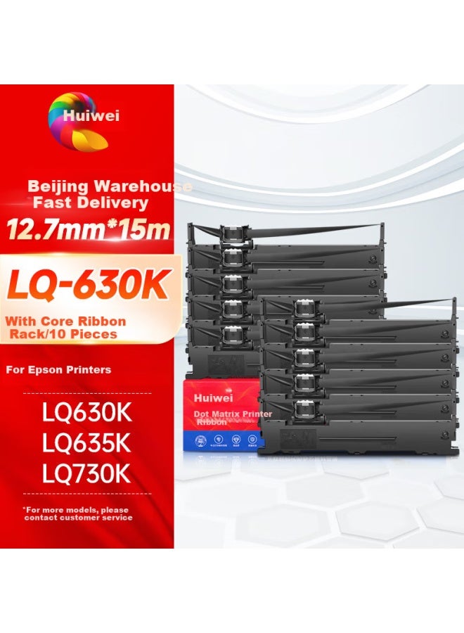 Huiwei Lq-630k Ribbon Cartridge, 10-pack, Compatible With Epson Lq615kii, 630kii, 730kii, 635kii, 735kii, 610k, 80kf Printers - Image 1