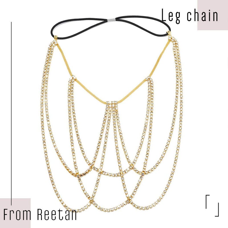 REETAN Leg Jewelry Thigh Rhinstone Body Chain for Women - Image 2