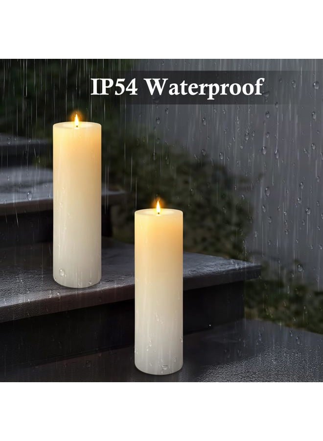 TaoFiaCo شموع خارجية كبيرة 14" × 4"، شموع LED مقاومة للماء بدون لهب مع مؤقت، شموع تعمل بالبطارية مع تحكم عن بعد، عمود مزيف واقعي للحدائق والشرفات، عاج 2 عبوة - Image 4