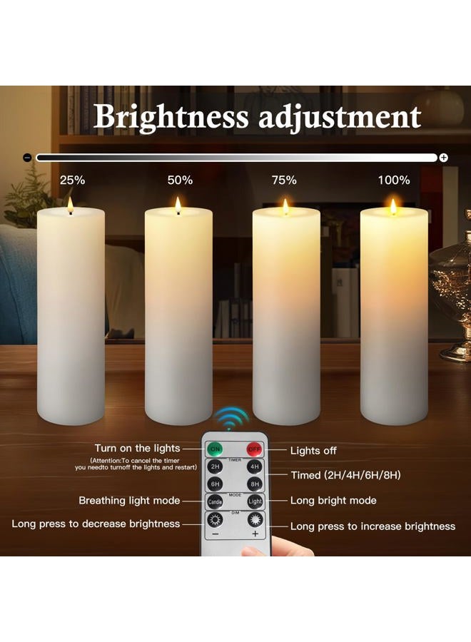 TaoFiaCo شموع خارجية كبيرة 14" × 4"، شموع LED مقاومة للماء بدون لهب مع مؤقت، شموع تعمل بالبطارية مع تحكم عن بعد، عمود مزيف واقعي للحدائق والشرفات، عاج 2 عبوة - Image 5