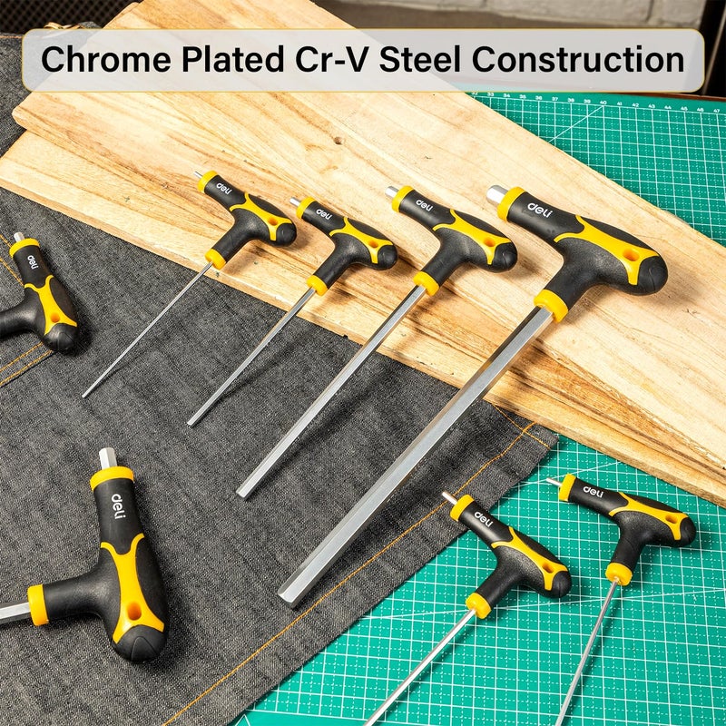 Deli DL233108 TType Flat End Hex Key Set Durable CrV Construction with Plated Surface Corrosion Resistant Normal Length CoatedHandle Universal Applications 8pc Silver - Image 5