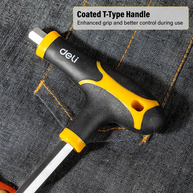 Deli DL233108 TType Flat End Hex Key Set Durable CrV Construction with Plated Surface Corrosion Resistant Normal Length CoatedHandle Universal Applications 8pc Silver - Image 2