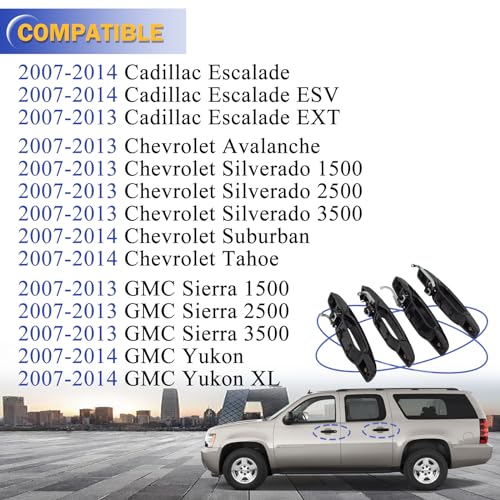 X4XZ Upgrade Exterior Door Handle Black for 2007-2014 Chevy Silverado Tahoe Avalanche/Cadillac Escalade/GMC Sierra Yukon Replaces 20828237, 20954796 - Image 2